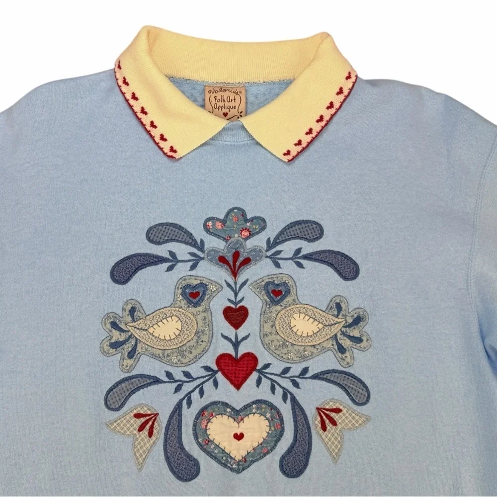 Vintage Folk Art Appliqué Granny Core Embroidered Women’s Sweater Size XL